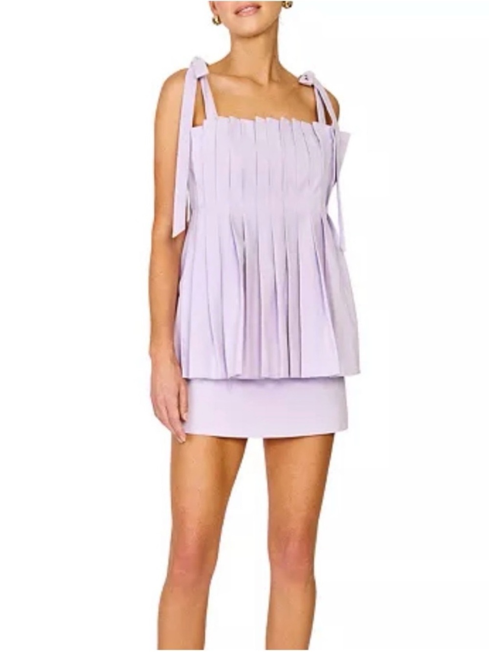 Line & Dot Lilac Pleated Tie-Shoulder Mini Dress